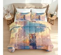VULORA Tigre Animal Imprimée Couette sans Housse 180x200 4 Saisons,Enfant | Réversible Matelassée Coucher De Soleil Duvet 2 Personnes Édredon Lavable en Machine,2 Taie d'oreiller Garcon,Adolescents Q-9