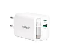 VulTech GaN Chargeur USB C 65W avec Câble USB C Rétractable 70cm, 1USB-C PD + USB-A QC3.0, PPS, Chargeur Rapide pour MacBook, iPhone 17/16, Samsung S26/S25, iPad Notebook, Blanc