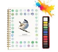 Vulvv Hugs Garden Watercolor Workbook, Hugsgarden Water Color, Beginner Friendly Watercolor Workbook for Adults, Nature Scenes Paints Set Art Crafts, with 12 Colors Paint Set,Brush (Birds)