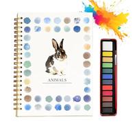 Vulvv Hugs Garden Watercolor Workbook, Hugsgarden Water Color, Beginner Friendly Watercolor Workbook for Adults, Nature Scenes Paints Set Art Crafts, with 12 Colors Paint Set,Brush (Animals)