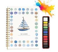 Vulvv Hugs Garden Watercolor Workbook, Hugsgarden Water Color, Beginner Friendly Watercolor Workbook for Adults, Nature Scenes Paints Set Art Crafts, with 12 Colors Paint Set,Brush (Seaside)