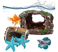 Vunanvu Lot De 2 Grottes Décoratives pour Aquarium avec 2 Troncs d'arbre Et 2 Étoiles De Mer Cachette De Poisson Simulation De Mousse Accessoire D'aquarium Décoration pour Terrarium