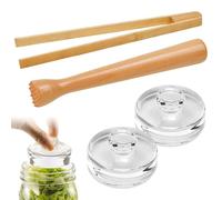 Vunanvu Pilon Cuisine Et Cocktail en Bois De Hêtre 25 Cm Pilon Cocktail pour Mojito Et Mixologie, avec 2 Poids en Verre Et Pince Bambou Kit Fermentation Et Bar Idéal Cadeau