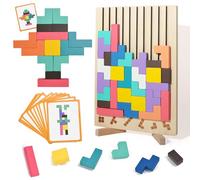 Vunanvu Puzzle en Bois Tetris, Jouets Éducatifs Tetris Puzzle 3D en Bois avec Cartes Jeux Montessori 3 4 5 6 Ans Puzzles en Bóis à Empiler Cerveau Jouet Bloc Géométrique Coloré Cadeaux pour Enfants