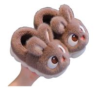 Vuncio Chaussons Fille Hiver Chaud Peluche Fermée Lapin Confort Mignon Pantoufles Chaudes Enfant Garçon Polaire Animaux a la Mode Antidérapant Chambre Maison Décontracté Chaussure (29, Café)