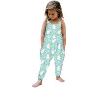 Vuncio Combinaison Ete Enfant Fille Fluide 1-6 ans Vintage Lapin Dos NNu Rompers Salopette Fille Chic sans Manche Large Pas Cher Mignon Confortable Casual Plage Barboteuse (2-3 ans, Vert