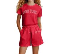 Vuncio Ensemble Enfant Fille été Pas Cher Tee Shirt Manche Courte Et Short Taille Elastique Ample Vêtements Ado Fille Chic Confortable Casual Sport Jogging Vacances 4-14 Ans (7-8 ans, Rouge)