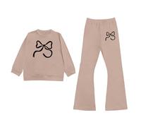 Vuncio Ensemble Enfant Fille Hiver a la Mode Pantalon Evasé Et Sweat Chemise Ado Fille Chic Et élégant Fluide Legere Large Vacances Plage Fête Casual 3-10 ans (9-10 ans, Kaki)