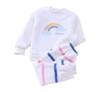 Vuncio Ensemble Enfant Fille Hiver Polaire Chaud Pantalon Et Haut Maison Tailleur Fille 2 Pièces 1-14 ans Chic pas Cher Elegant Confortable Casual Automne Thermiques (13-14 ans, Blanc)