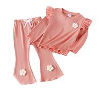Vuncio Ensemble Hiver Bebe Fille 2 Pièce 6-36 Mois Ensemble Pantalon Bootcut Et Chemise Manche Longue à Volants Bébé Fille Fleur Confortable élégant Casuals (2-3 ans, Rose)