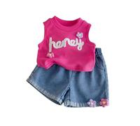 Vuncio Ensemble Short Enfant Fille Short et Debardeur Sans Manches Vetements Fille Chic Habillée pas Cher Confortable Elegant Soirée Fete Casual Plage Vacances 3-8 ans (3-4 Years)