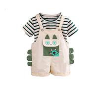 Vuncio Ensemble Short Enfant Garçon 1-5 ans Ensemble Tee Shirt Manche Courte à Rayures Et Salopette Garcon Ete Chic Pas Cher Ample Mignon Confortable Casual Vacances Sport (12-18 mois, Blanc)