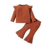 Vuncio Ensembles Bébé Fille Hiver 0-18 mois Pantalon Bootcut Et Pull Chemise Manche Longue Fille Tricot Chic et Elegant Pas Cher Vêtements Bébé Fille Habillé Mignon Confortable (Brown, 9-12 Months)