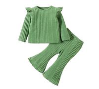 Vuncio Ensembles Bébé Fille Hiver 0-18 mois Pantalon Bootcut Et Pull Chemise Manche Longue Fille Tricot Chic et Elegant Pas Cher Vêtements Bébé Fille Habillé Mignon Confortable (Green, 12-18 Months)