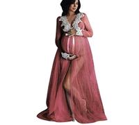 Vuncio Femmes Enceintes Robe de Maternité Dentelle à Manches Longues Maxi Robe Vêtements de Shooting Photo à Lacets Été Robe Longue Photographie Robe Grossesse Soirée Mariage Cérémonie Cocktail