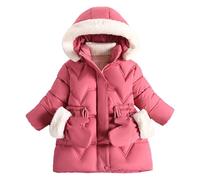 Vuncio Manteau Fille Hiver Long 3-7 Ans Coupe-vent Veste Doublé Polaire Enfant Fille Chaude À Capuche Zippée épaisse avec Poche Gants Confortable Fashion Mignon Coat Jacket (3-4 ans, Rose-1)