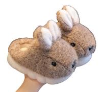 Vuncio Pantoufle Chaud Fille Hiver Peluche Lapin Confort Dessin Animé Mignon Chausson Enfant Garcon Chaude Coton Animaux Chic Antidérapant Décontracté Maison Chambre Chaussures (27, Café)