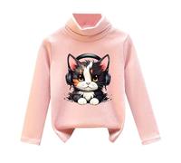 Vuncio Pull Enfant Fille Hiver Chaud 1-7 Ans Blouse Pullover Manche Longue Fille Chic et Elegant Col Roulé Fashion Pas Cher Dessin Animé Chat Confortable Mignon Haut Sweater (4-5 Ans)