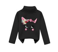 Vuncio Pull Enfant Fille Hiver Chaud 1-7 Ans Pullover Blouse Manche Longue Fille Chic et Elegant Col Roulé Fashion Pas Cher Dessin Animé Mignon Confortable Haut Sweater (Black, 6-7 Ans)