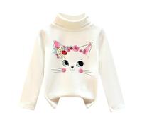 Vuncio Pull Enfant Fille Hiver Chaud 1-7 Ans Pullover Blouse Manche Longue Fille Chic et Elegant Col Roulé Fashion Pas Cher Dessin Animé Mignon Confortable Haut Sweater (White, 6-7 Ans)