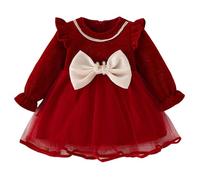 Vuncio Robe Bébé Fille Princesse a Volants Tulle La Mode Bowknot élégant 6-24 Mois Robe Bebe Fille Habillée Hiver Chic Pas Cher Manche Longue Fluide Large Cérémonie Bapteme Dress (Red, 18-24 Months)