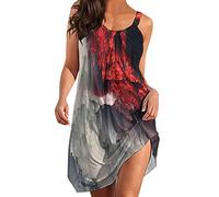Vuncio Robe Mariage Femme Chic Et élégant Plage Grande Taille A La Mode Bohème Cocktail Courte Casual Robe pour Femme Tie and Dye Lache D'Ete Bretelles sans Manches