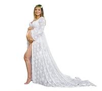 Vuncio Robe Maternité Shooting Photo Dentelle Col en V Sexy Manches Longues Grossesse Mariage Ceremonie Soiree Cocktail Chic Et Elegant Femme Enceinte Grande Taille Pas Cher