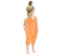 Vuncio Salopette Fluide Enfant Fille été 1-6 ans Vintage Jumpsuit Combinaison Fille Chic sans Manche col HHalter Ample Pas Cher Confortable Mignon Casual Plage Barboteuse (Orange, 9-12 mois)