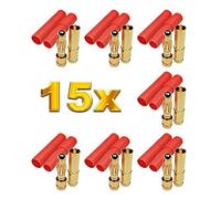 VUNIVERSUM Mr. Stecker Modellbau® Lot de 15 fiches mâles d'origine HXT 4,0 mm 4 mm 4,0 mm Haute intensité Fiche dorée anti-inversion de polarité Femelle 90A RC