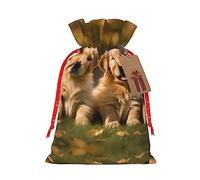 Vuoongt Golden Retriever Sacs cadeaux de Noël réutilisables avec étiquettes et cordon de serrage Motif chiens et chiots
