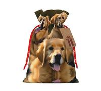 Vuoongt Golden Retrievers Sacs cadeaux de Noël réutilisables avec étiquettes et cordon de serrage