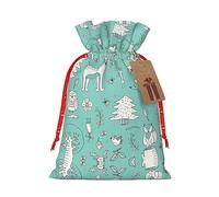 Vuoongt Sacs cadeaux de Noël réutilisables avec étiquettes et cordon de serrage Motif lama Vert alpaga