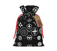 Vuoongt Sacs cadeaux de Noël réutilisables avec étiquettes et cordon de serrage Motif symboles Supernatural Noir