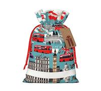 Vuoongt Sacs cadeaux de Noël réutilisables avec inscription « I Like London » avec étiquettes et cordon de serrage