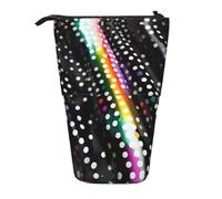 Vuoongt Stand Upglitter Rainbow Polka Dot Stripe Trousse à crayons télescopique Imprimé noir et blanc Sac de rangement pour fournitures bureau maquillage