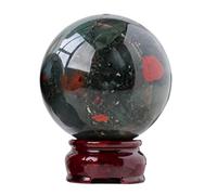VUQLDHAYZ Boule de cristal africaine en pierre de sang avec support en bois, sphère de quartz pour sorcellerie, divination, décoration d'intérieur, 7 à 7,5 cm