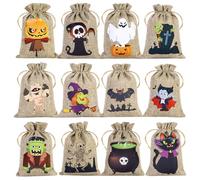 VURYAPI 12 Pièces Petits Sacs en Tissu, 10 * 15cm Sachet Coton, Sac Toile de Jute avec Cordon de Serrage, Sachets en Lin Réutilisable pour Halloween, fête, Pochon Tissu pour Bijoux, Bonbons