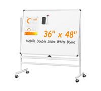 VUSIGN Tableau blanc à rouler, 122 x 91,4 cm, double face, effaçable à sec sur roulettes, tableau blanc facile à essuyer avec support, grand tableau blanc magnétique avec cadre en aluminium pour