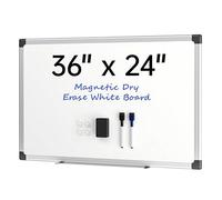 VUSIGN Tableau blanc magnétique 91,4 x 61 cm pour mur, tableau blanc effaçable à sec avec cadre argenté, tableau blanc à suspendre pour bureau, maison, salle de classe, salle de conférence