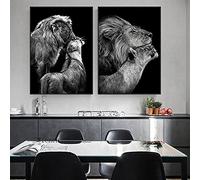 VUSMH Art Mural Noir et Blanc Lion Couple Toile Tableaux Lion père et Fils Affiches Imprime Salon Chambre Deco Murale Photo 50x70cmx2 Pas de Cadre