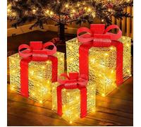 VUSZR Boîtes Cadeaux Lumineuses de Noël, Lot de 3 Boîtes à Cadeaux à LED, LED Cadeaux Lumineux, Decoration Noel multicolo BANDEROLE