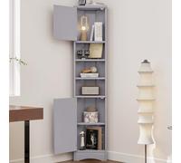 vutizal Armoire d'angle triangulaire de 170 cm de haut avec 3 compartiments ouverts et 2 portes, étagères réglables, gain de place, gris