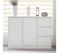 vutizal Armoire de couloir étroite de seulement 35 cm de profondeur - Buffet commode avec 2 portes et 3 tiroirs - Blanc - Anti-basculement et hauteur réglable - Pour salon, cuisine, couloir - 90 x 120