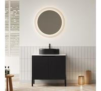 vutizal Armoire de salle de bain autoportante de 76 cm avec lavabo en céramique noire et plaque blanche Carrara frittée, 2 portes à fermeture amortie, design moderne en noir