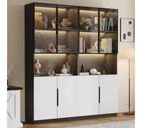 vutizal Bibliothèque Vitrée LED 160 cm avec Contrôle App - Meuble de Rangement Salon, Portes en Verre, Étagères Réglables, 200 cm de Haut - Blanc pour Exposition et Stockage