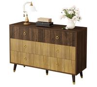 vutizal Buffet design rétro et commode avec 6 tiroirs, armoire de rangement aspect bois bicolore et pieds en bois massif pour salon, 120 x 40 x 81 cm