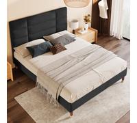 vutizal Cadre de lit double capitonné 140 x 200 cm en lin noir | Tête de lit de 8 cm | Sommier à lattes All Match Design | Construction stable | Pour adultes et adolescents