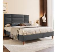 vutizal Cadre de lit double capitonné 140 x 200 cm - Gris - En lin - 8 cm - Sommier à lattes - Design All-Match - Construction stable - Pour adultes et adolescents