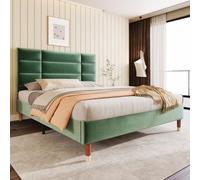 vutizal Cadre de lit double capitonné 140 x 200 cm - Vert - 8 cm - Sommier à lattes - Design All-Match - Construction stable - Pour adultes et adolescents
