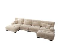 vutizal Canapé d'angle modulaire 4 places en forme de U avec 2 ottomans marron clair spacieux en chenille confortable et luxueux